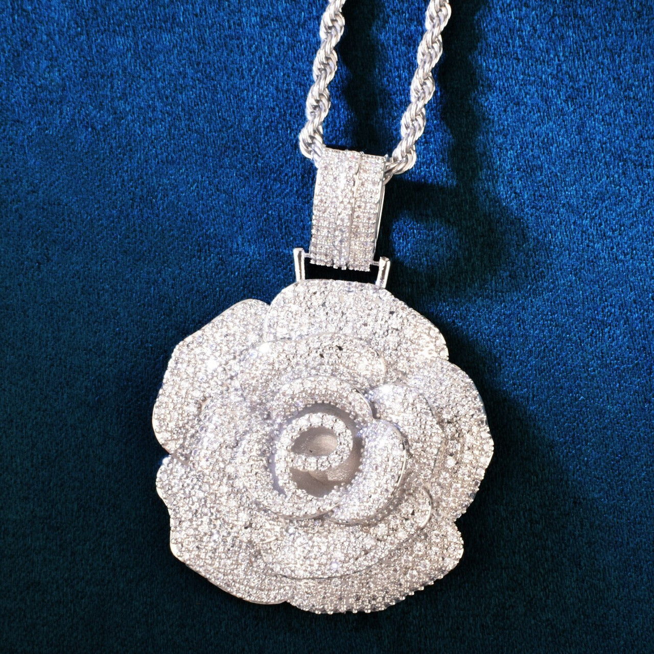 Sweet Diamond Rose | Ladies Iced Rose Flower Bling Superstar Chain Necklace