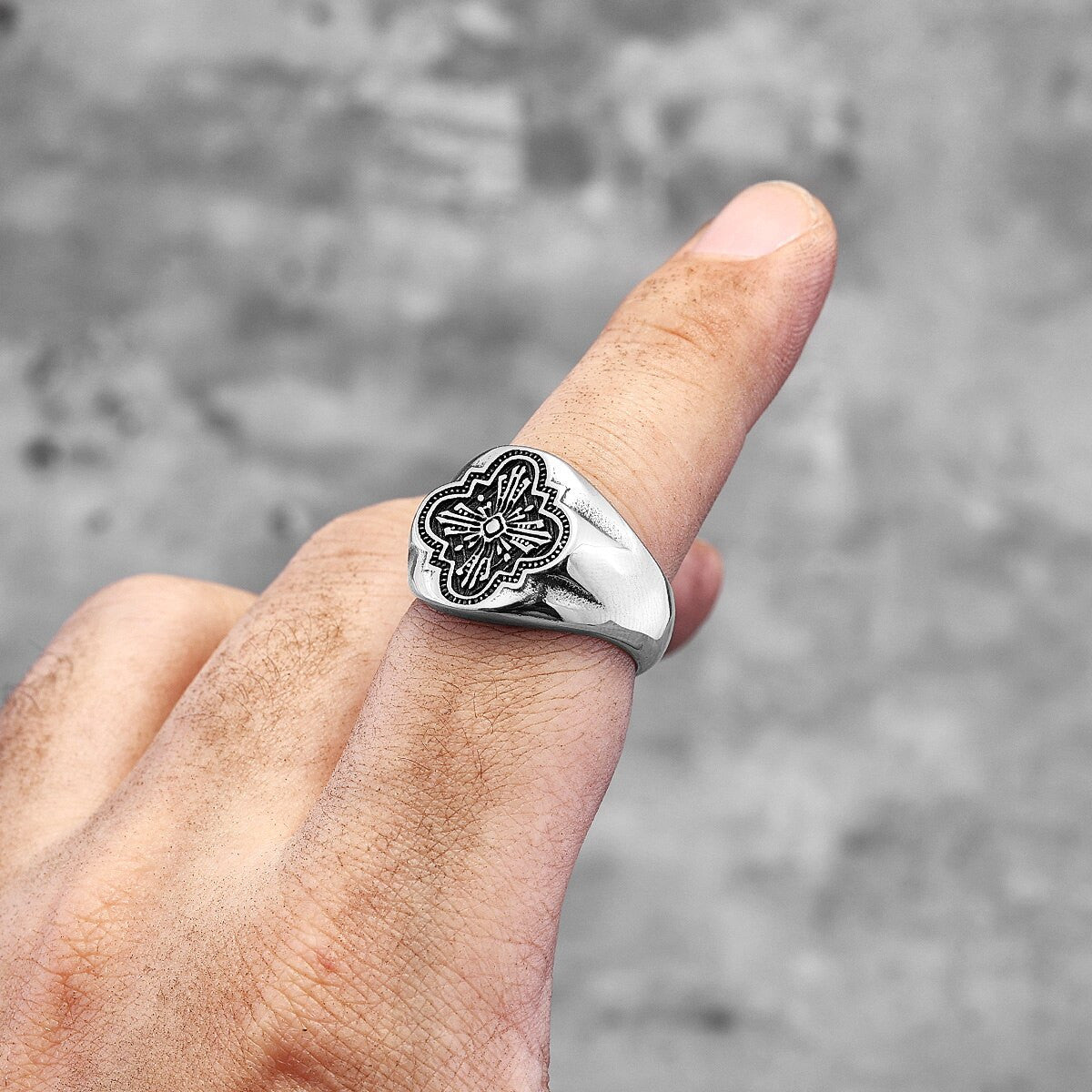 Mens No Fade Stainless Steel Catholic Church Window Grilles Spiritual Rings