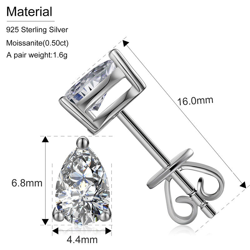 Ladies VVS Diamond Tear Drop 925 Sterling Silver Push Back Earrings