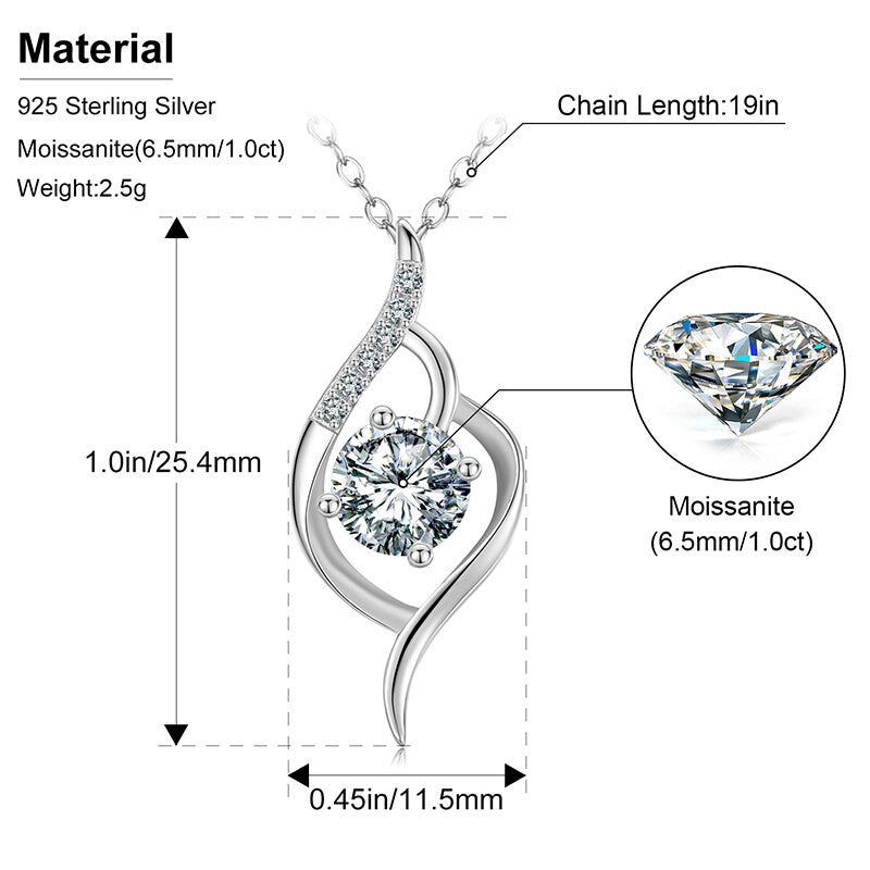 Ladies Genuine VVS Lab Diamond Classic Round Solid Sterling Silver 1CT 6.5mm Charm Necklace
