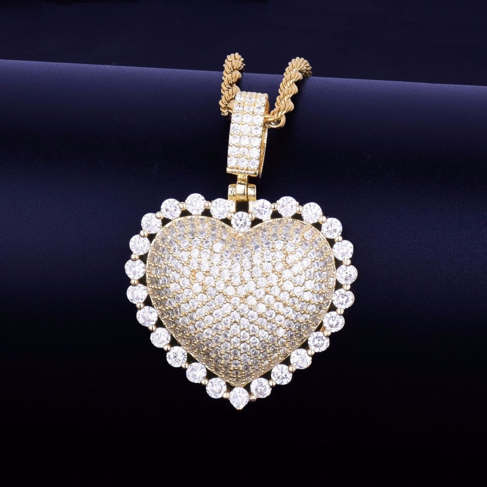 Ladies Rainbow Simulate Diamond Micro Pave Heart Pendant Chain Necklace