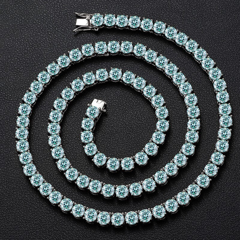 Flooded Ice VVS Colorful Genuine Lab Diamond Solid Sterling Silver Hip Hop Tennis Chain