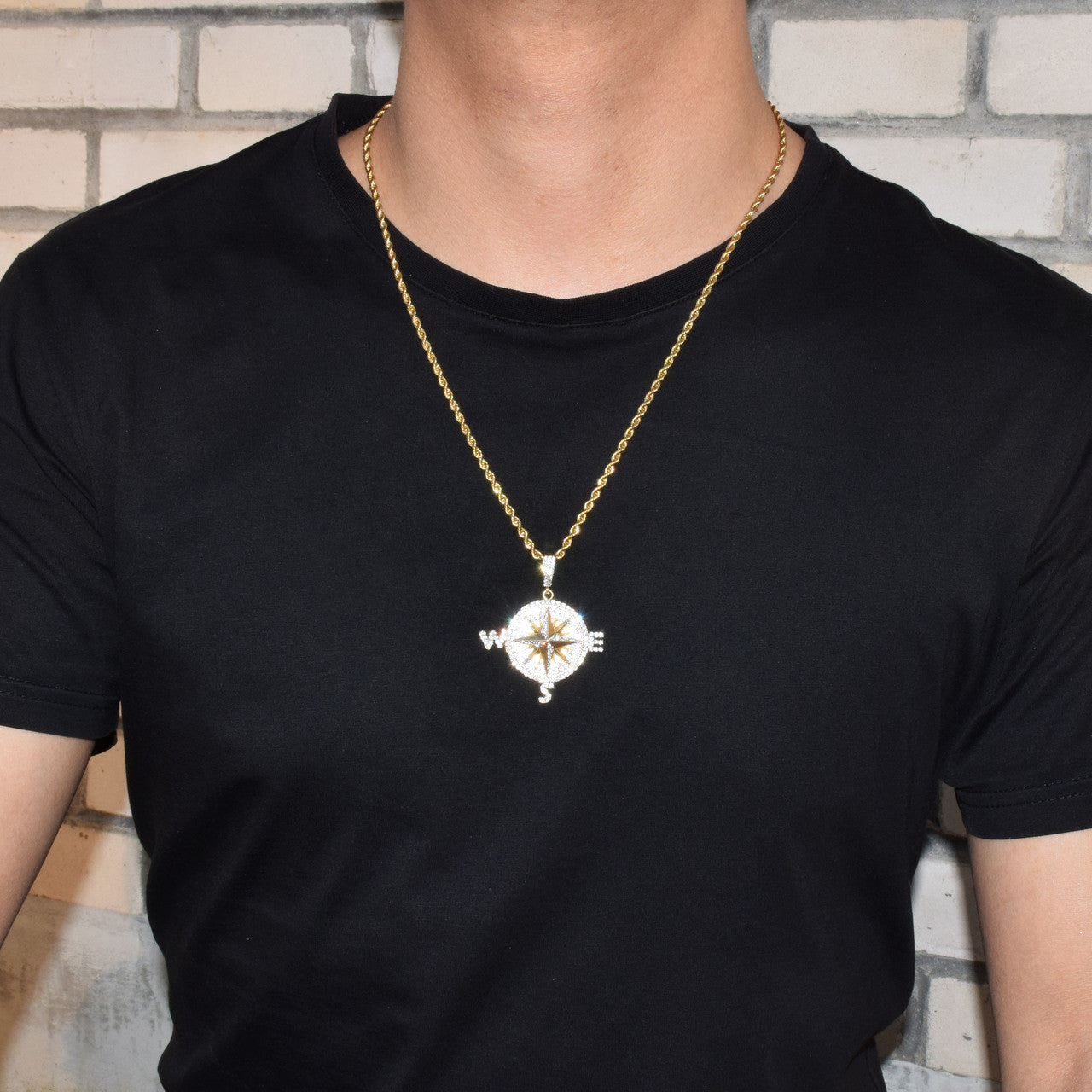 VVS Diamond CZ Money North South East West Compass Hip Hop Chain Necklace