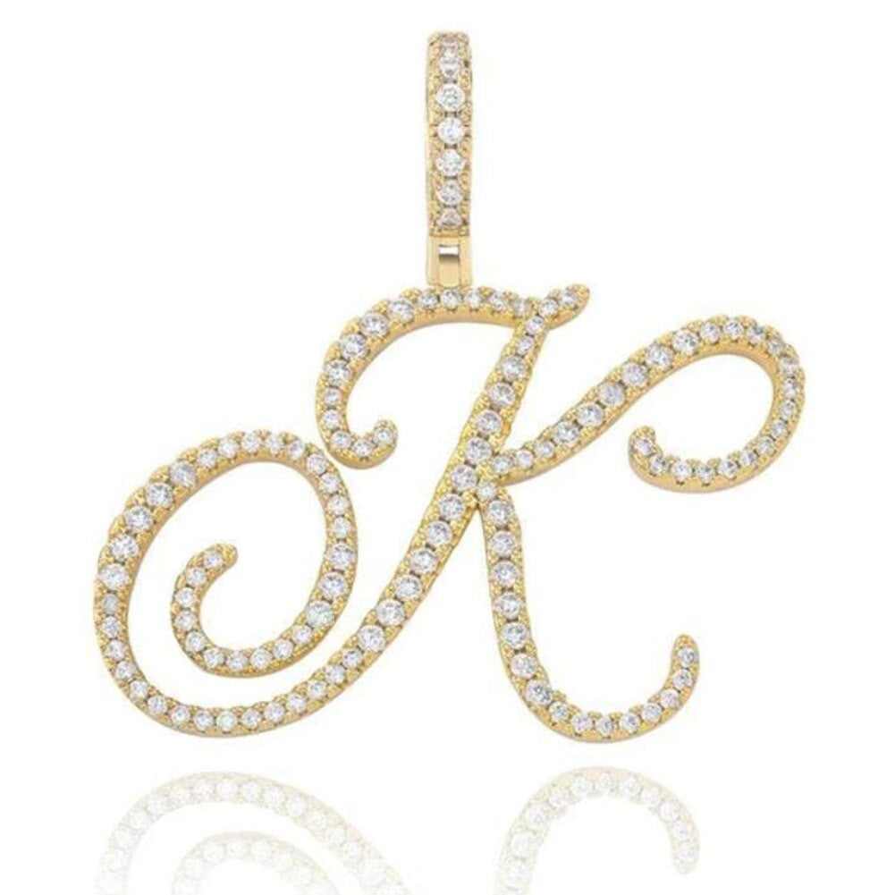 Custom Genuine VVS Lab Diamond Cursive Solid Sterling Silver Initial Hip Hop Chain Necklace