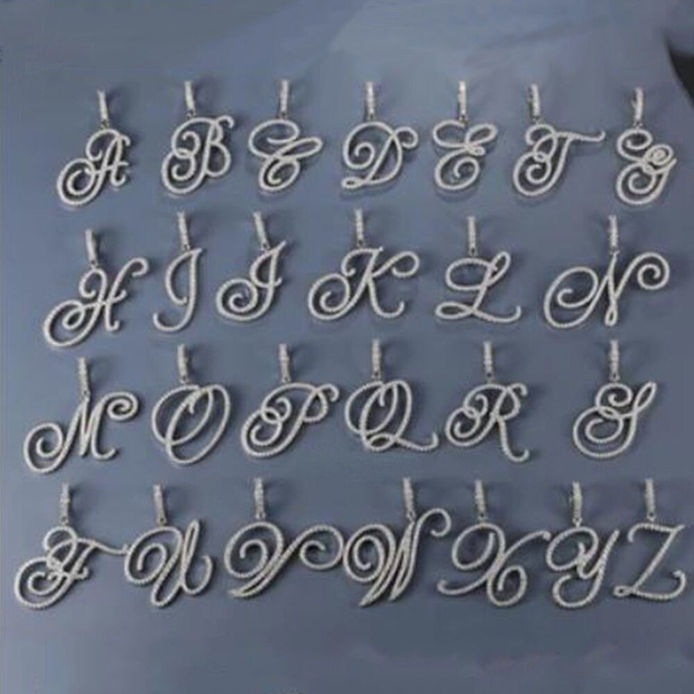 Custom Genuine VVS Lab Diamond Cursive Solid Sterling Silver Initial Hip Hop Chain Necklace