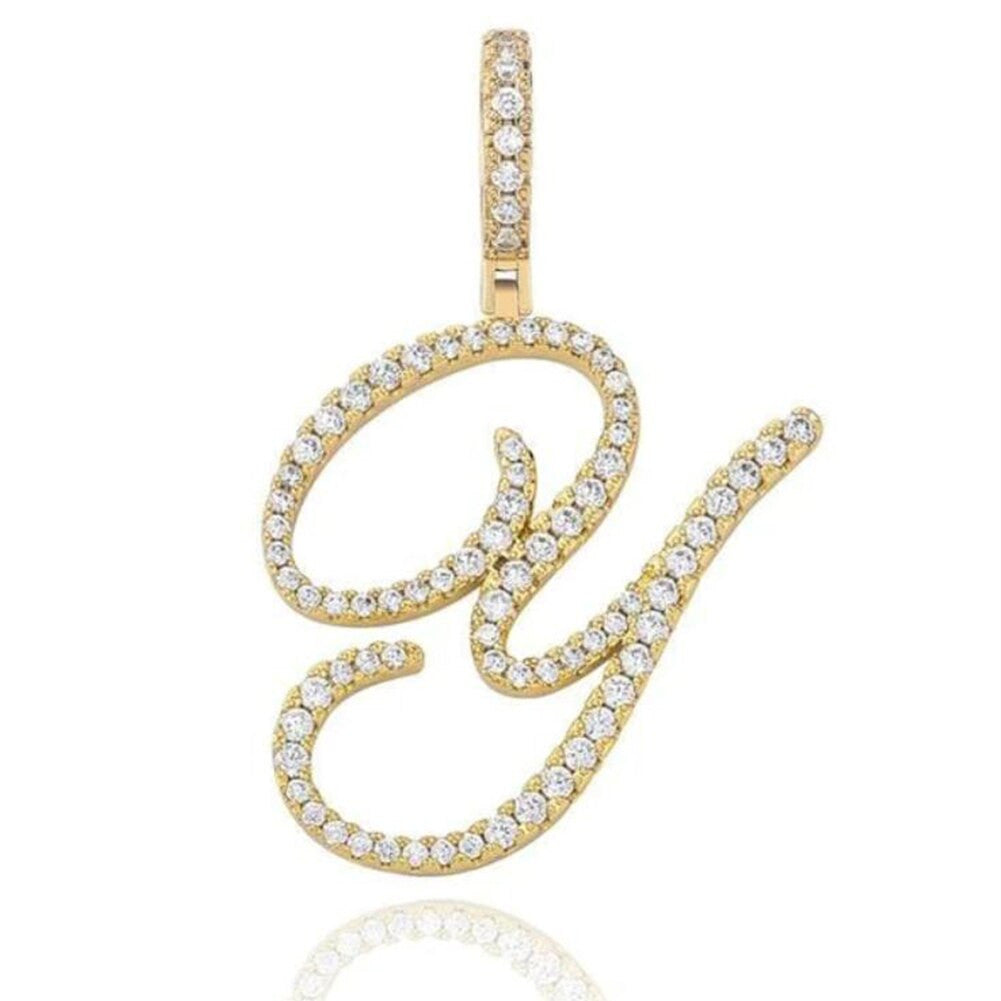 Custom Genuine VVS Lab Diamond Cursive Solid Sterling Silver Initial Hip Hop Chain Necklace