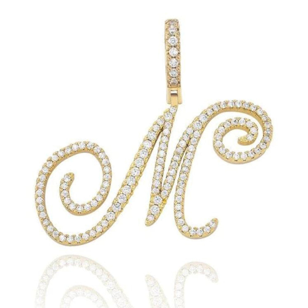 Custom Genuine VVS Lab Diamond Cursive Solid Sterling Silver Initial Hip Hop Chain Necklace