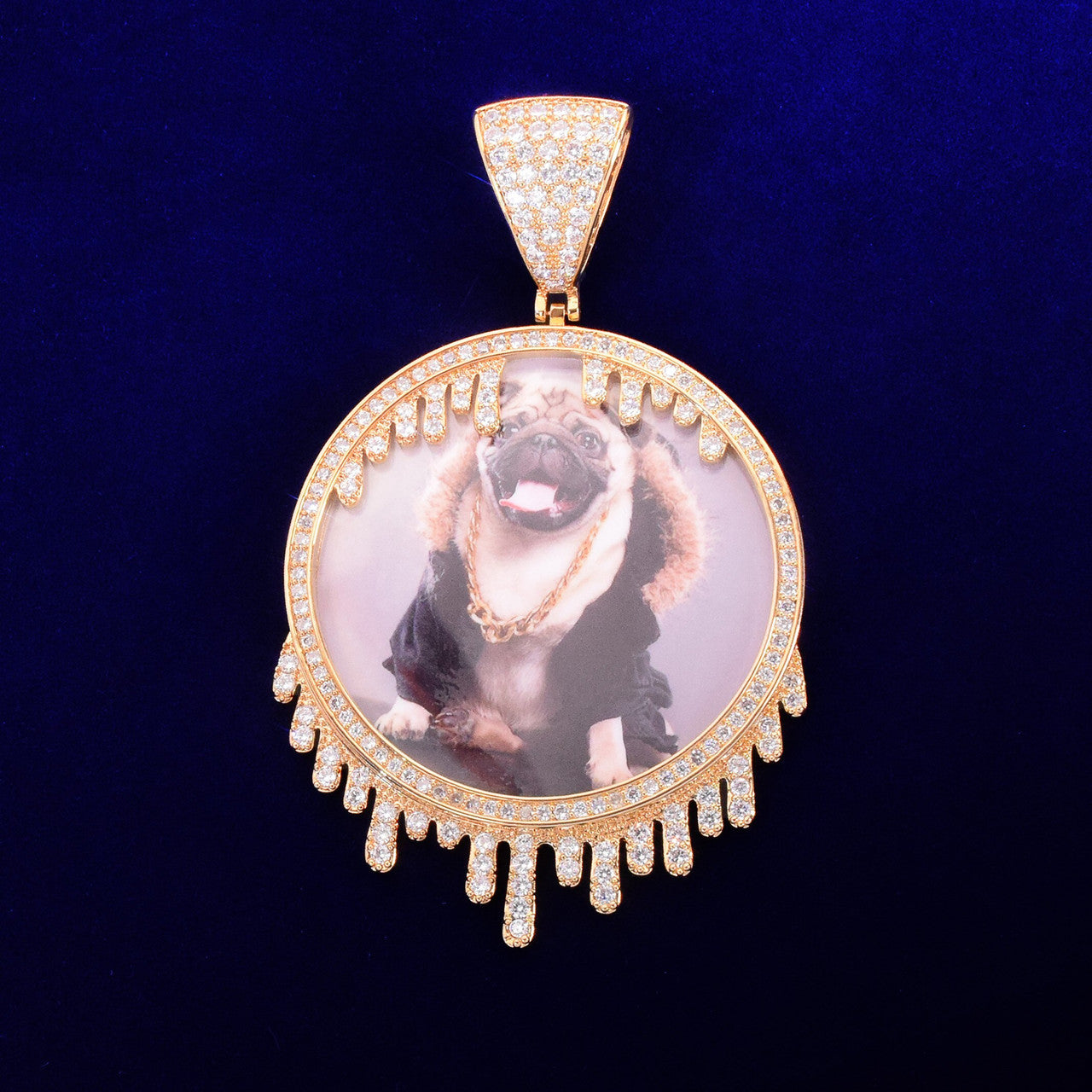 Solid Back Drip Drop Custom Photo 18k Gold Picture Pendant Chain Necklace