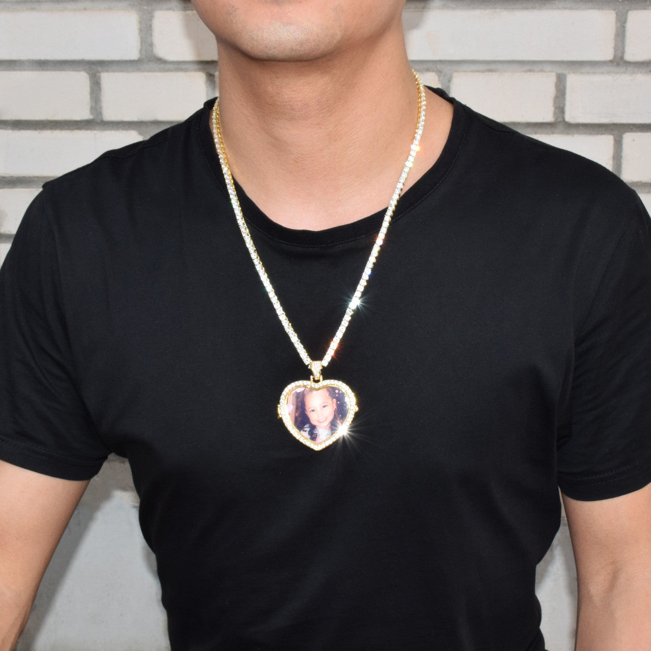 Custom Made 18k Rose Gold .925 Silver Photo Heart Chain Necklace