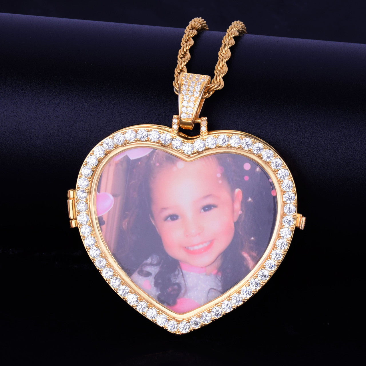 Custom Made 18k Rose Gold .925 Silver Photo Heart Chain Necklace