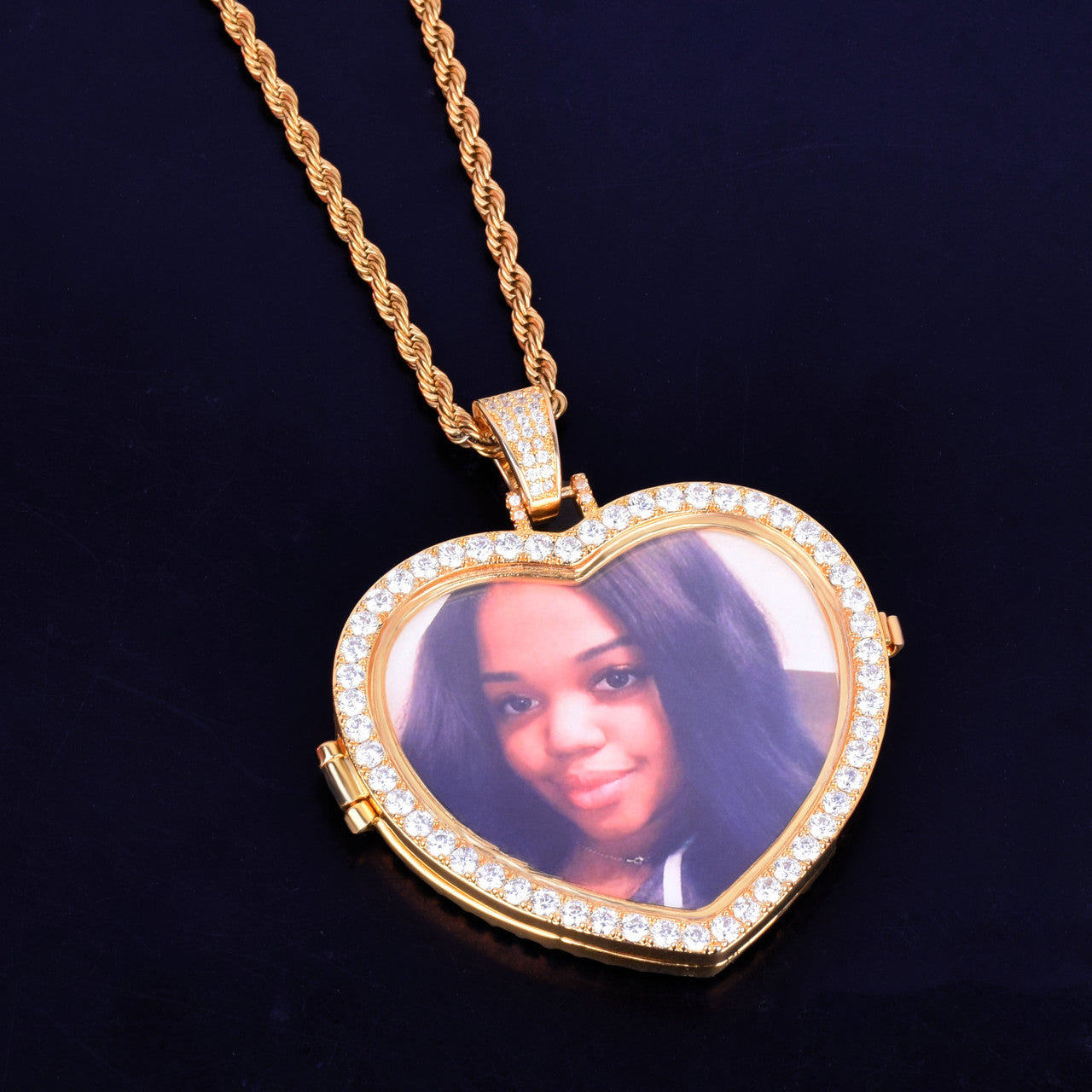 Custom Made 18k Rose Gold .925 Silver Photo Heart Chain Necklace