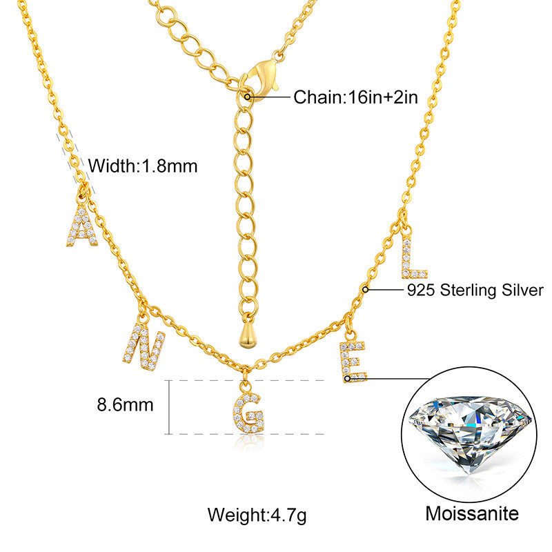 Genuine Diamond Custom Letter 925 Sterling Silver Initial Pendant Chain Necklace