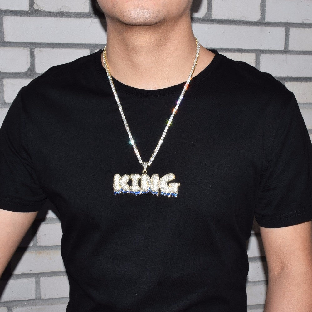 Blue Drip | Micro Pave Hip Hop Custom Name Plate Graffiti Letters Pendant