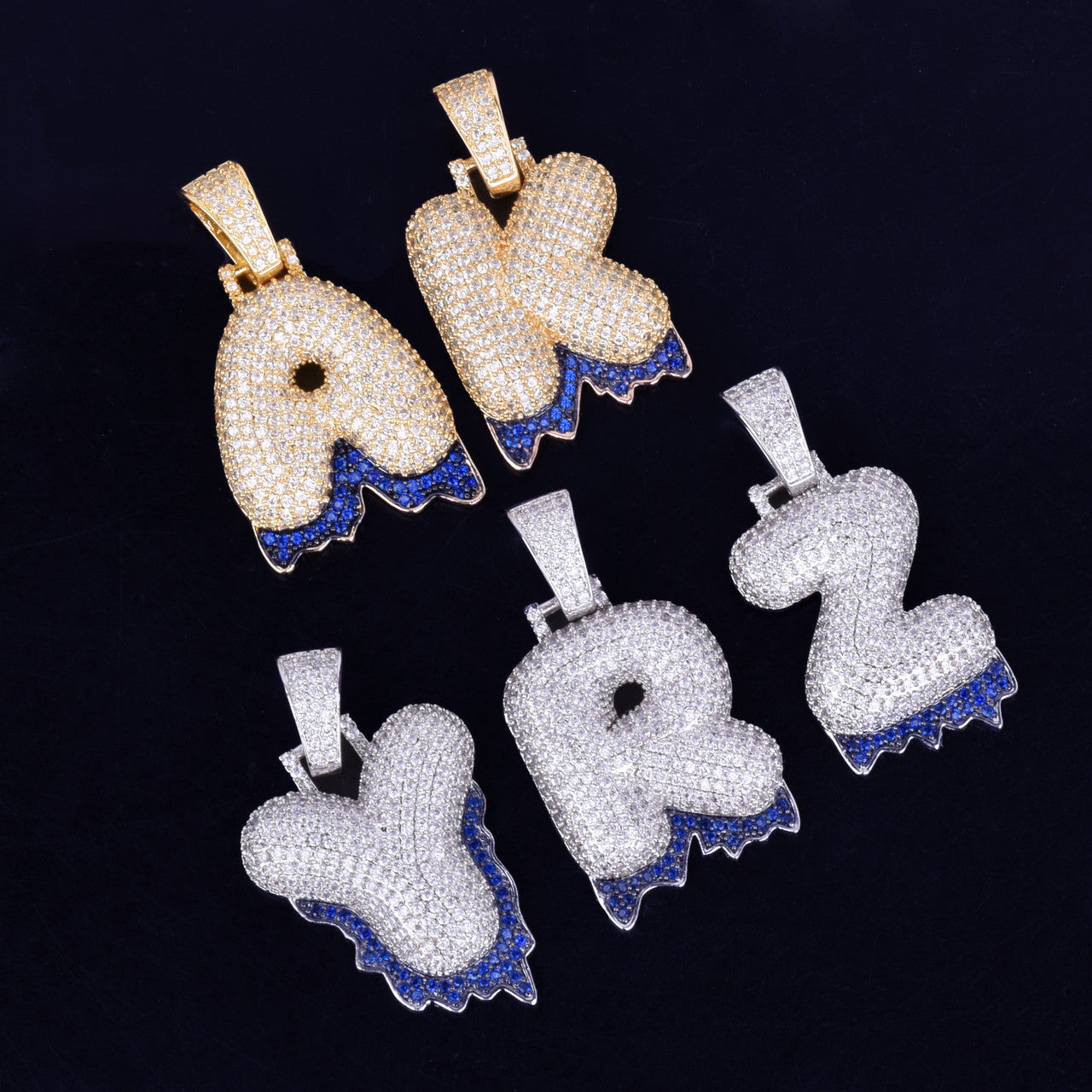 Blue Drip II | Micro Pave Hip Hop Drip Drop Graffiti Letters Initial Pendants
