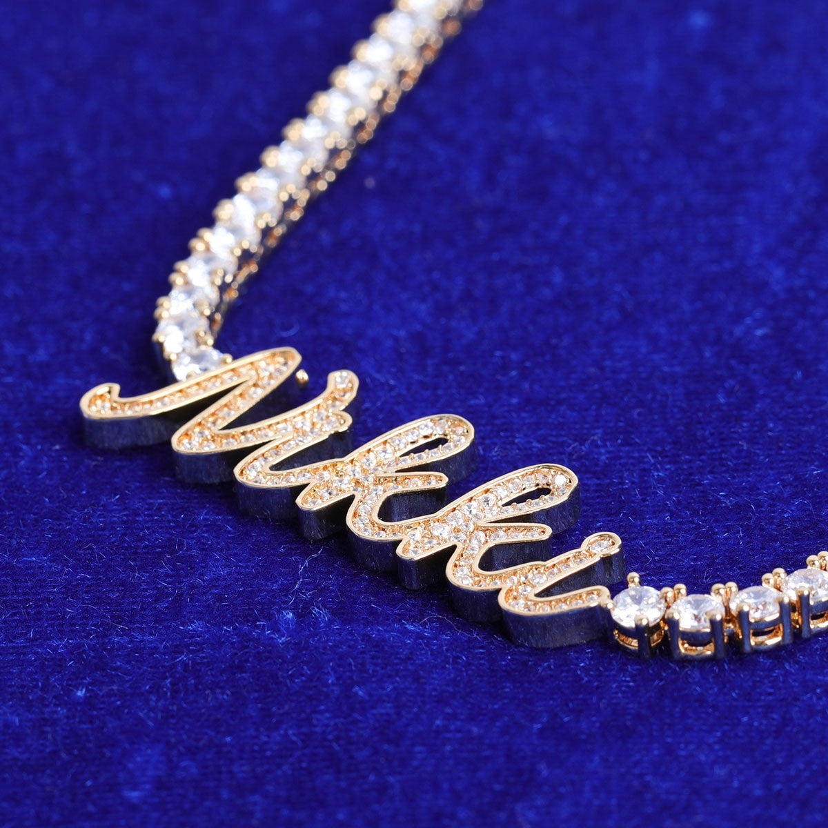 Ladies Custom Name Tennis Chain 24k Yellow 14k White Gold Personalized Necklace