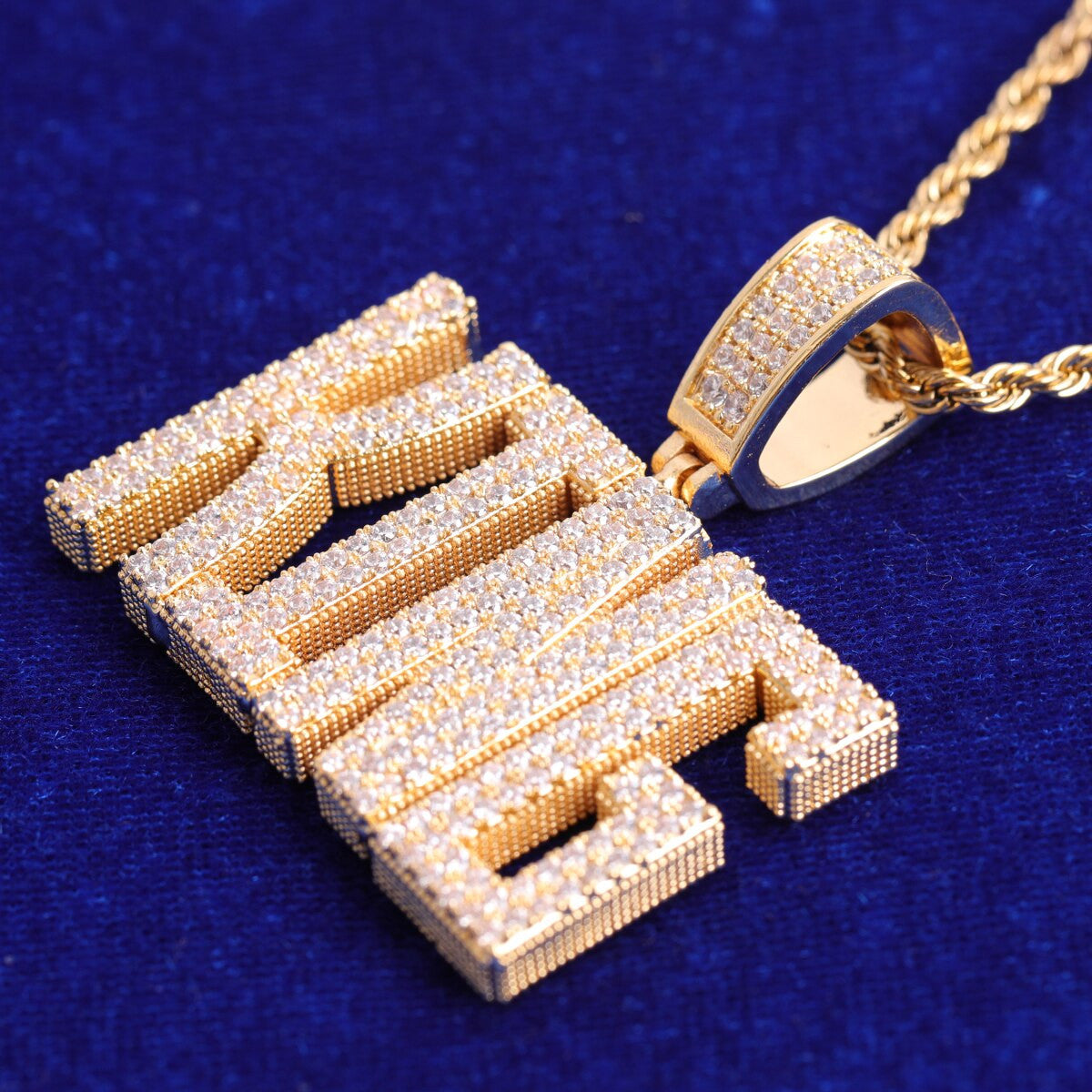 Custom Street Wear Jewelry City Block Flooded Ice 24k Yellow 14k White Gold Initial Pendants