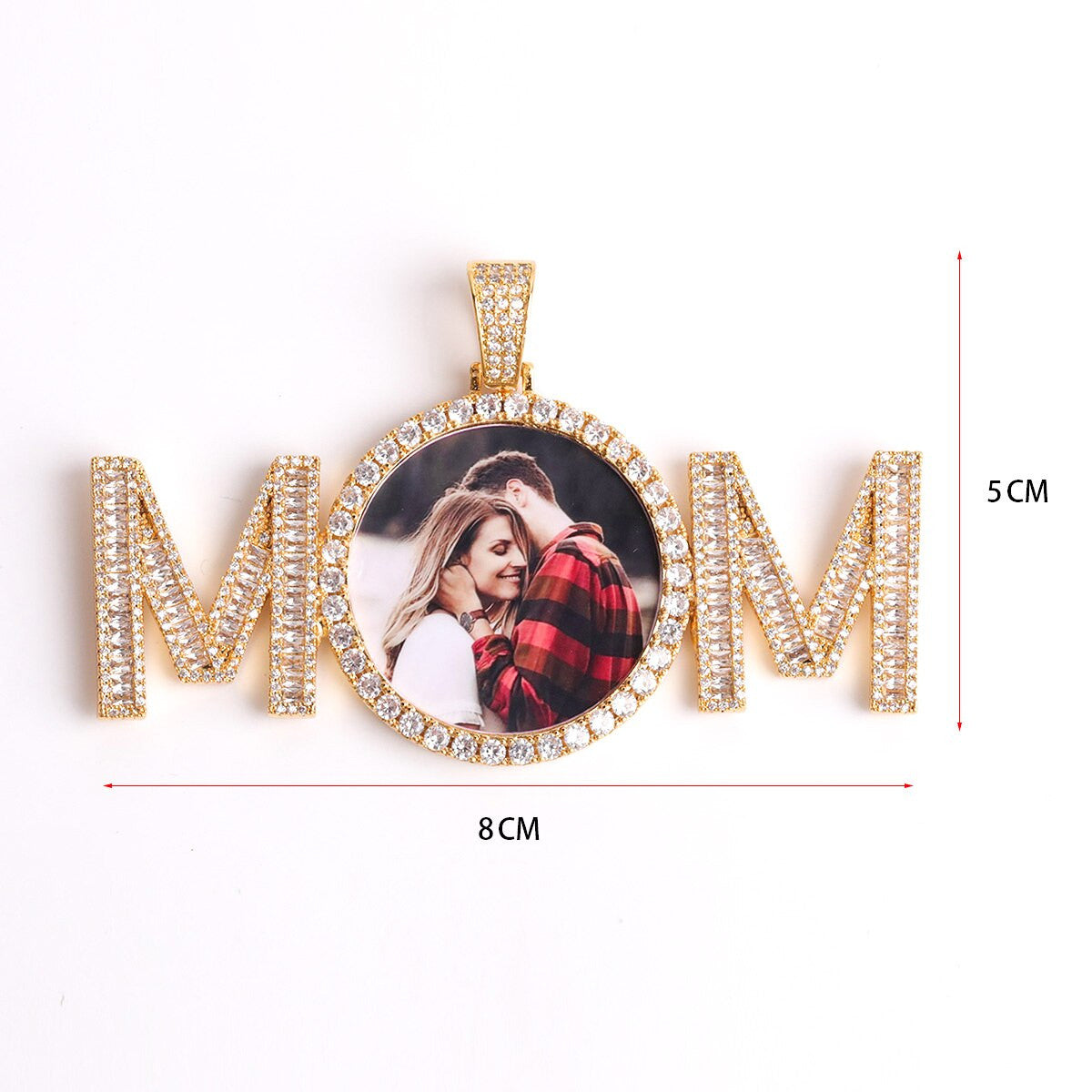 Flooded Ice MOM Hip Hop Custom Photo Medallion Pendant Chain Necklace
