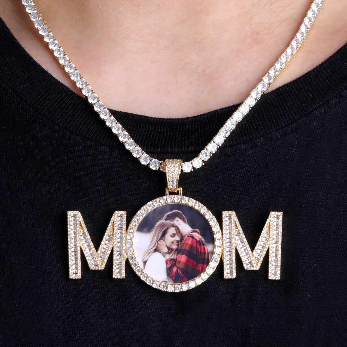 Flooded Ice MOM Hip Hop Custom Photo Medallion Pendant Chain Necklace