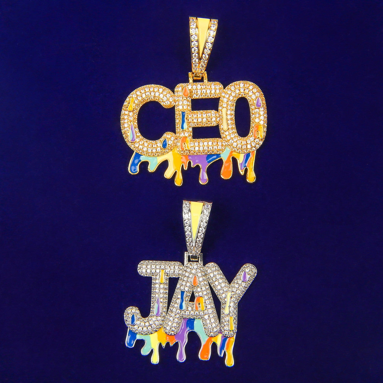 5A Flooded Ice Glow in The Dark Graffiti Bling Custom Name Hip Hop Pendants Chain Necklaces