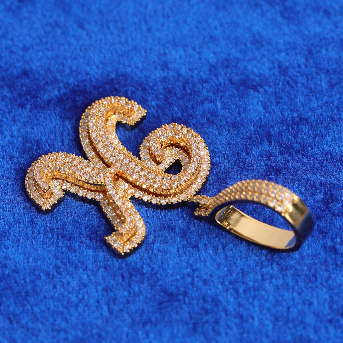 24k Yellow Gold 925 Silver 3A True Micro Pave Print Initial Letters Bling Pendants