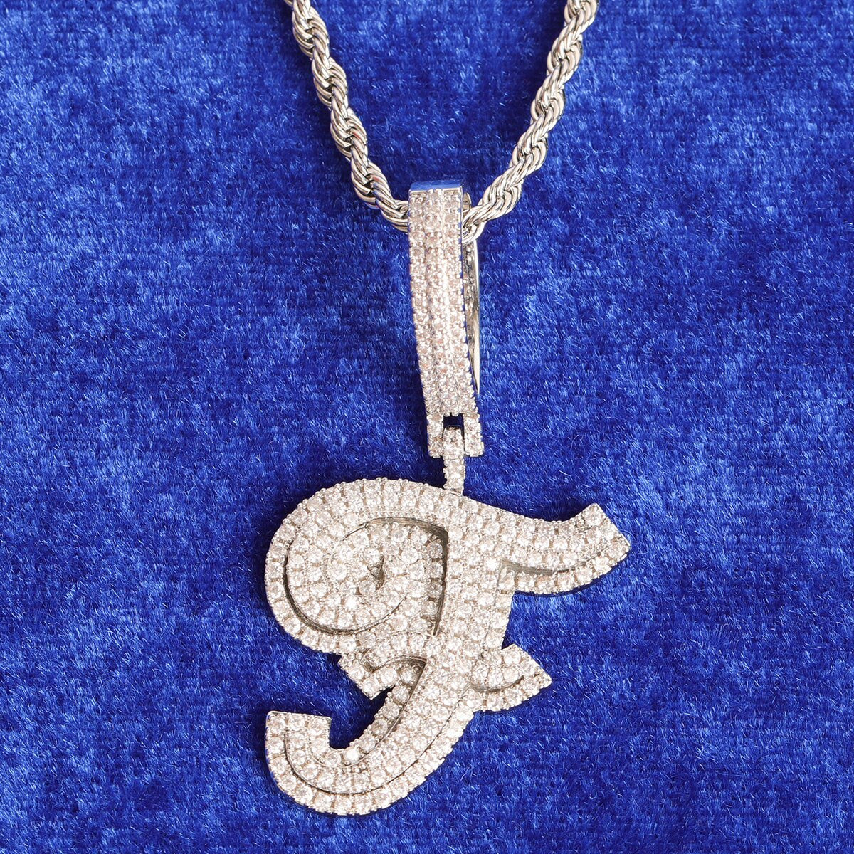 24k Yellow Gold 925 Silver 3A True Micro Pave Print Initial Letters Bling Pendants