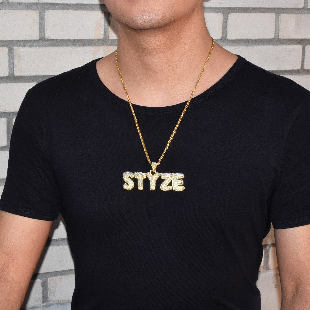 Custom Name Snow Cap Bubble Letters 3A Micro Pave Hip Hop Pendant Chain Necklace