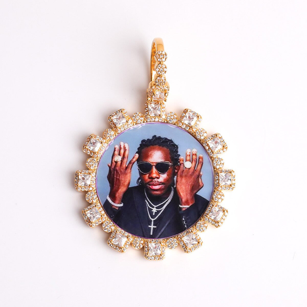 5A 4 Prong Center Stone Hip Hop Custom Photo Medallion Bling Pendants
