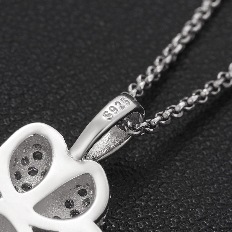 Genuine Diamond Paw Print Solid Sterling Silver Hip Hop Pendant Chain Necklace