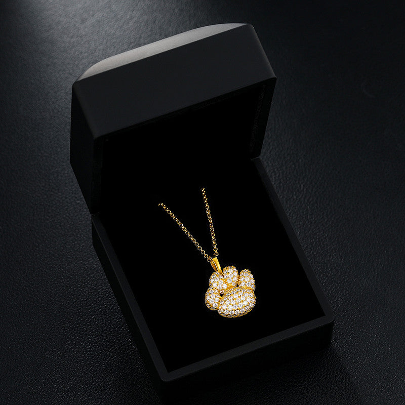 Genuine Diamond Paw Print Solid Sterling Silver Hip Hop Pendant Chain Necklace