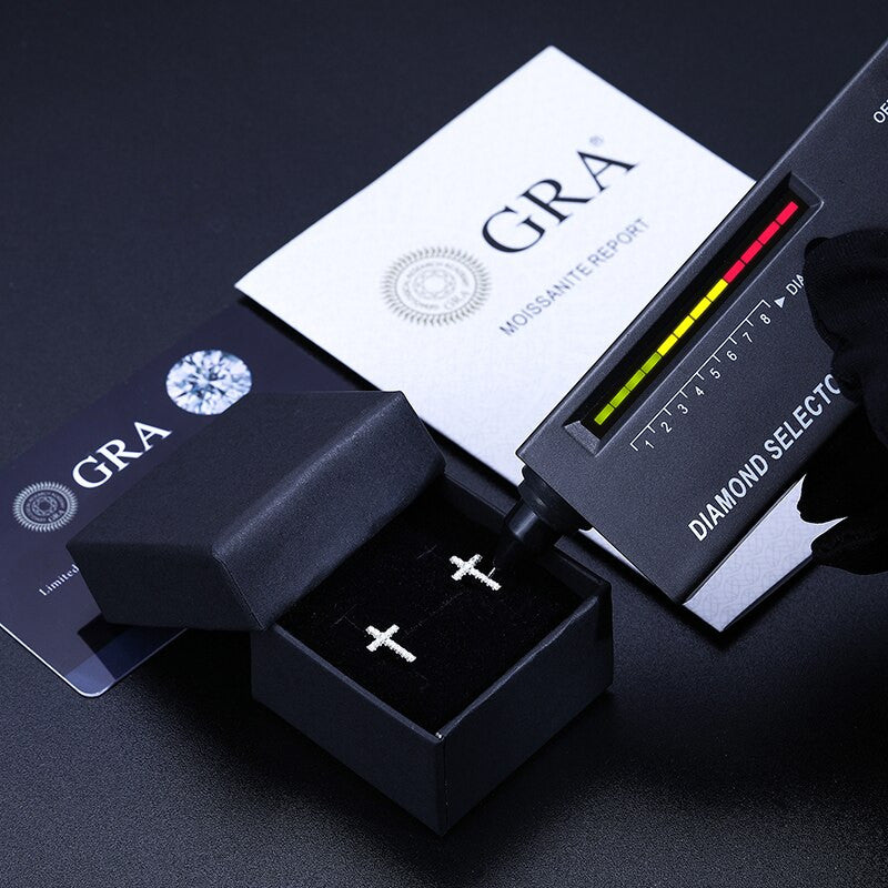 Solid 925 Sterling Silver Genuine VVS Diamond Iced Cross Hip Hop Earrings