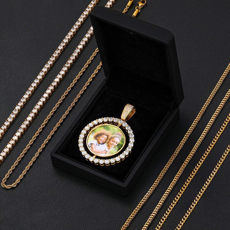 Genuine Diamond Custom Made .925 Sterling Silver Double Sided Hip Hop Photo Necklace