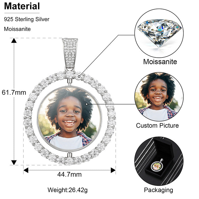 Genuine Diamond Custom Made .925 Sterling Silver Double Sided Hip Hop Photo Necklace