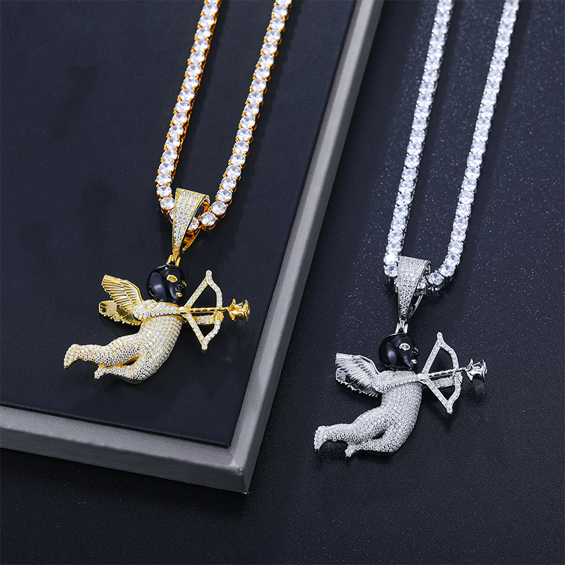 Solid 925 Silver Masked Love Cupid Genuine VVS Diamond Hip Hop Pendant Chain Necklace