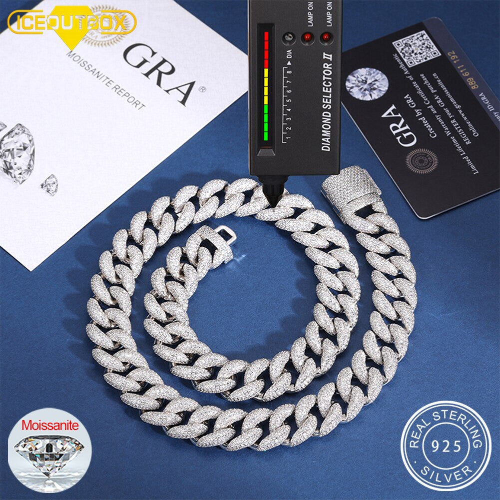 Mens Flooded Iced VVS Diamond 925 Sterling Silver Miami Cuban Link