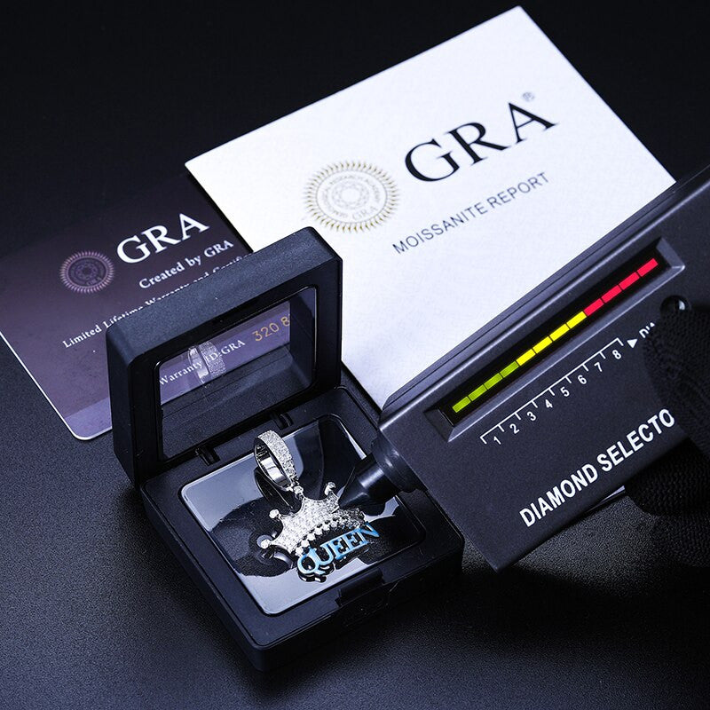 Genuine VVS Diamond Solid 925 Sterling Silver Queen Iced Hip Hop Necklace