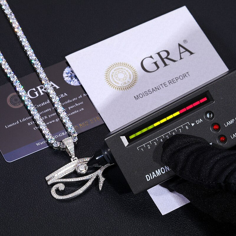 Mens Genuine VVS Lab Diamond Ancient African Eye Of Horus Hip Hop Chain Solid Silver Pendant
