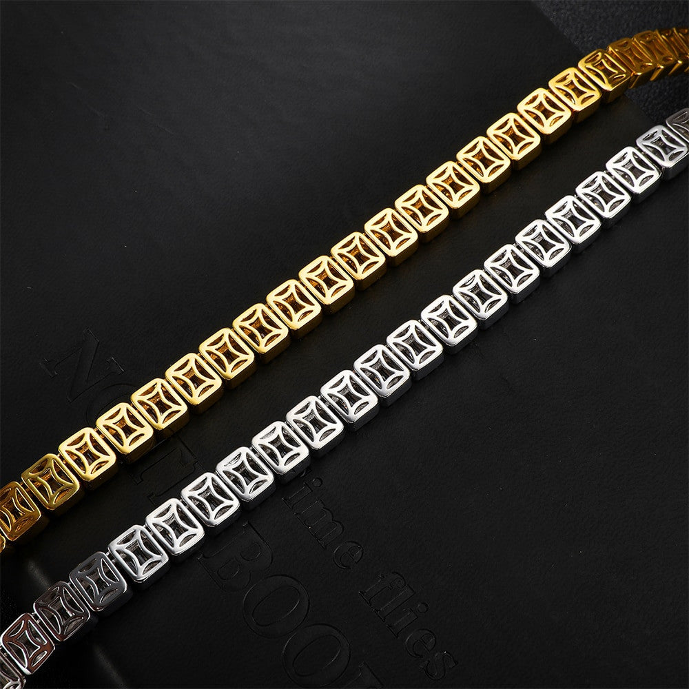 18k Gold .925 Silver Square Baguette Flooded Ice Cluster Chain Necklace
