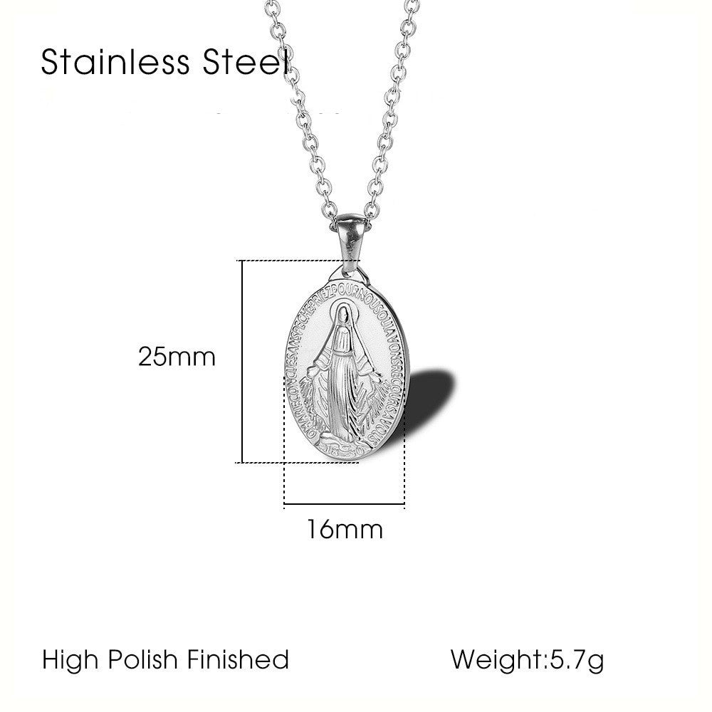 Ladies Catholic Virgin Mary Strength Gold Silver Stainless Steel Miracalous Necklace