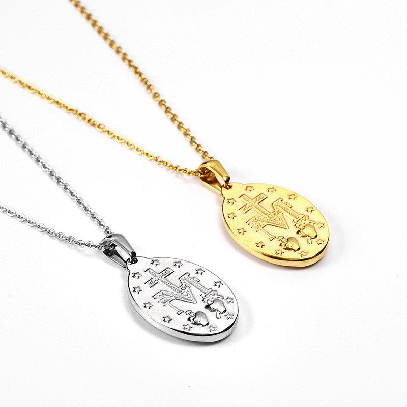 Ladies Catholic Virgin Mary Strength Gold Silver Stainless Steel Miracalous Necklace