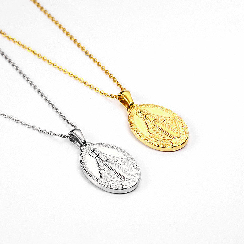 Ladies Catholic Virgin Mary Strength Gold Silver Stainless Steel Miracalous Necklace