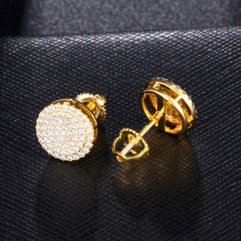 Snow Capped Extreme Iced Micro Pave Round Cut 14k Gold Bling Stud Earrings