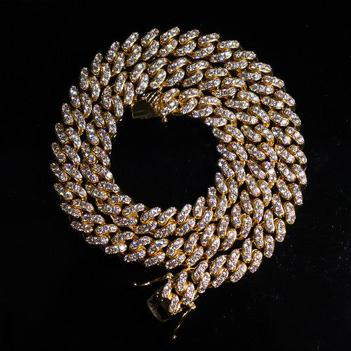 Flooded Ice AAA Prong Set 18k Gold .925 Silver 10mm Miami Cuban Link Chain Necklace