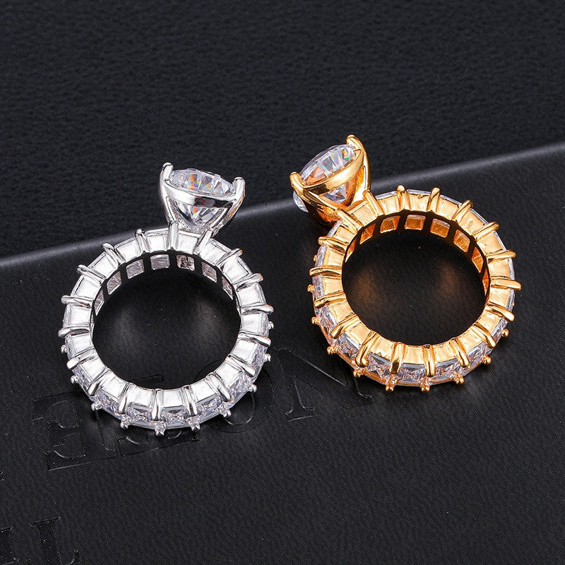 Ladies Tear Drop Center Stone 18k Gold .925 Silver AAA Princess Cut Ring