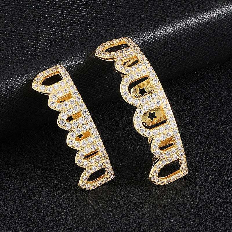Open Face Simulated Diamond Top Bottom 14k Gold Grillz Set Teeth