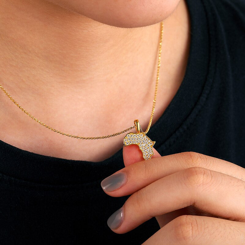 Ladies Dainty 925 solid Silver Mother Africa Genuine VVS Diamond Bling Pendant Necklace