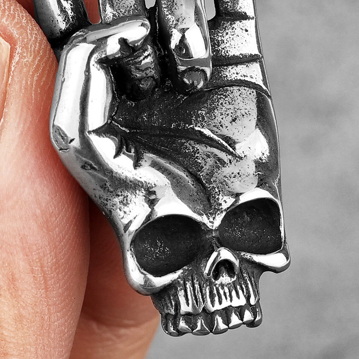 No Fade Stainless Steel Death Rock Skull Hand Street Wear Pendant