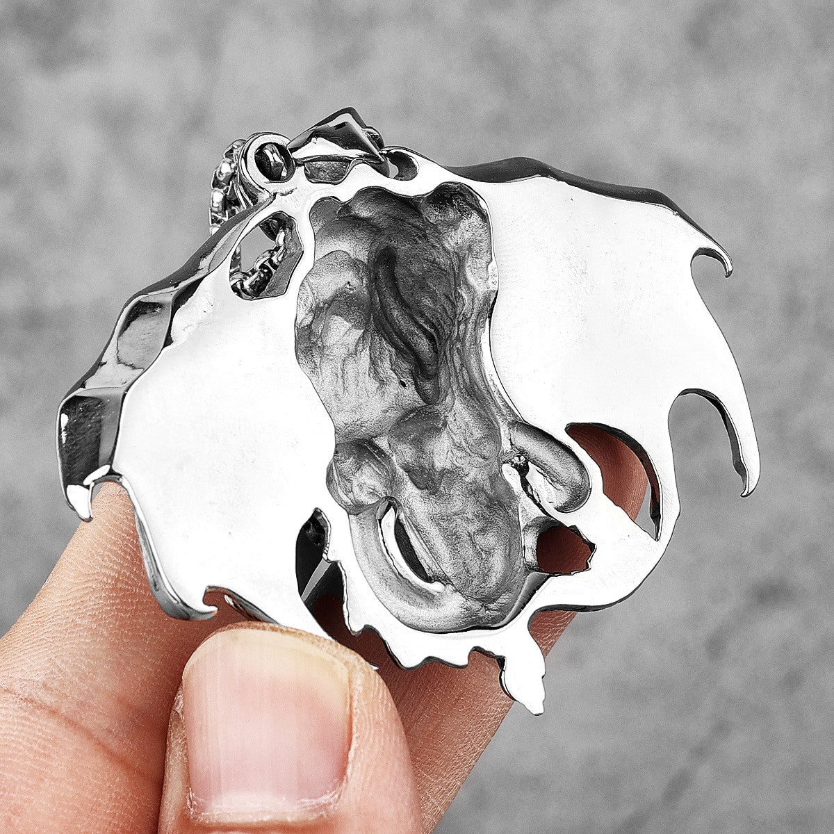 Mens No Fade Stainless Steel Demon King Dragon Skull Pendant Chain Necklaces