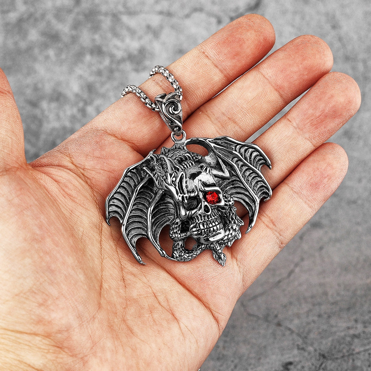 Mens No Fade Stainless Steel Demon King Dragon Skull Pendant Chain Necklaces