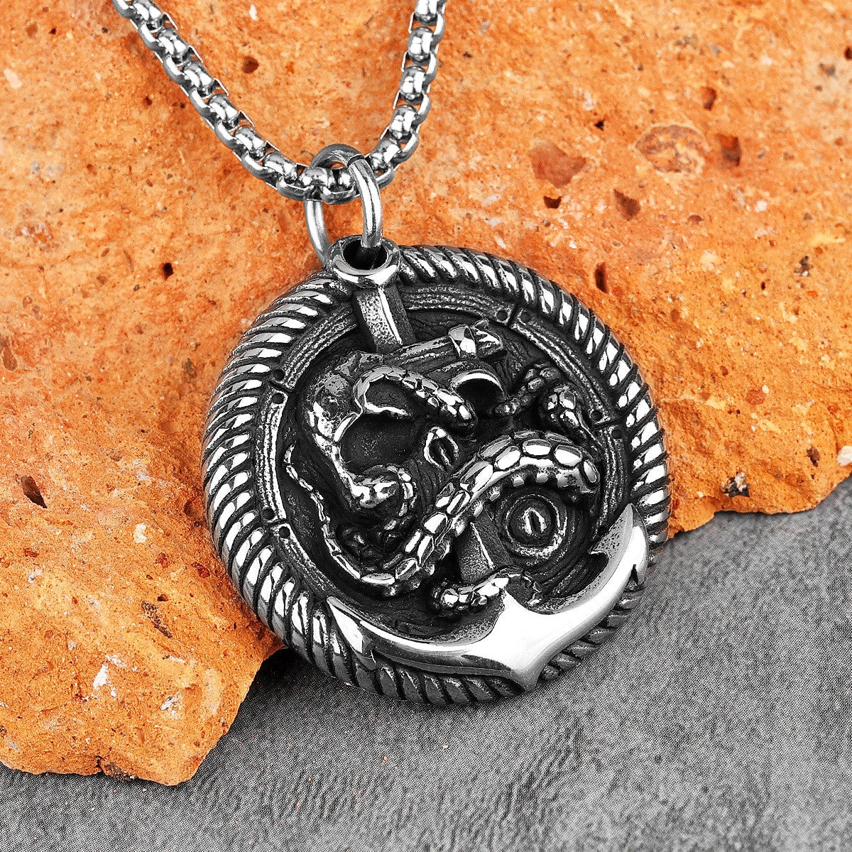 Mens No Fade Octopus Pirate Anchor Stainless Steep Unique Pendant Chain Necklace