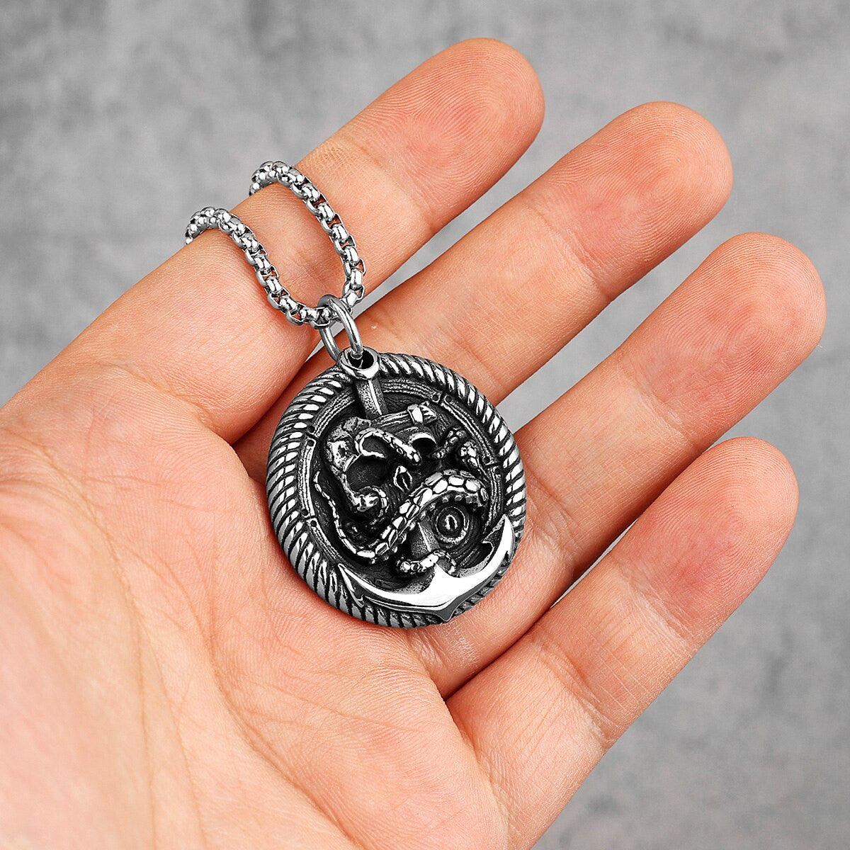 Mens No Fade Octopus Pirate Anchor Stainless Steep Unique Pendant Chain Necklace